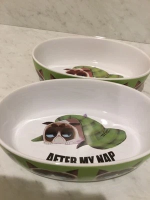 Набор из 2 овальных миски для корма для кошек домашних животных Petrageous Grumpy Cat - Изображение 1 из 4