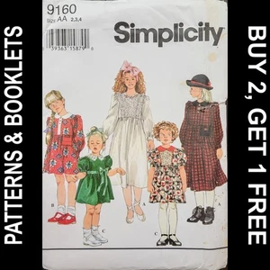 Vintage Simplicity Girls' Raised Waistline Dress Pattern #9160 Sizes 2-3-4 UNCUT - Picture 1 of 7