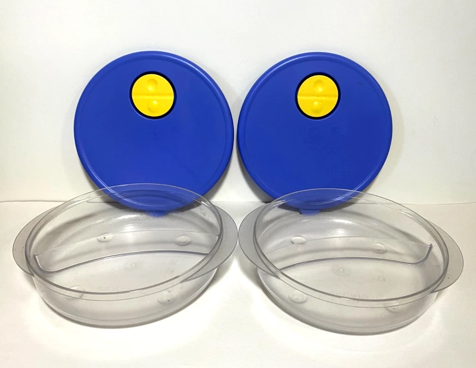 2 TUPPERWARE ROCK VENT N SERVIR DIVIDIDO CON TAPAS AZULES TAZONES MICROONDAS # 4521 Foto 1 de 4