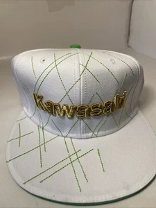 New With Tags Mens Kawasaki Gold Lettering White With Graphics Hat Size M/L. K5 - Picture 1 of 15