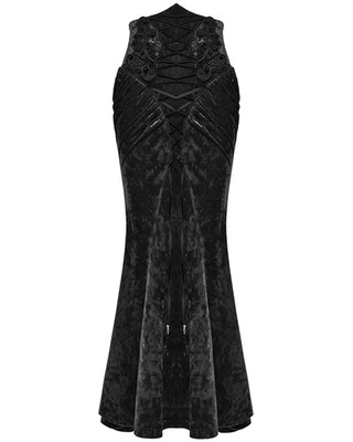 Punk Rave Daily Life Womens Long Gothic Velvet Lace Applique Maxi Skirt Black - Image 1 of 4