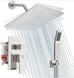 SR SUN RISE Gebürstetes Nickel Duschsystem mit Regenduschkopf und Handbrause - Bild 1 von 3