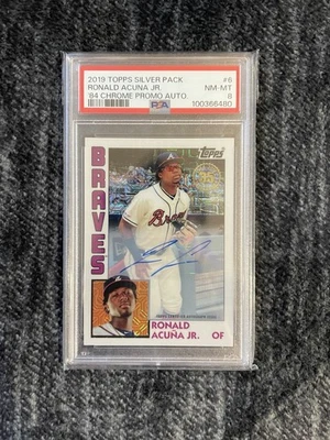 2019 Topps Silver Pack Ronald Acuna Jr ‘84 Chrome Promo Auto #/25 PSA 8 - Image 1 of 3