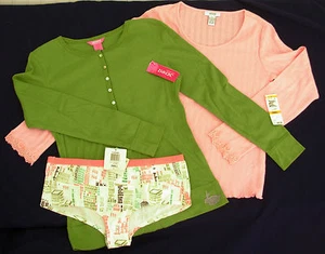 New sz S lot ALFANI JENNI Pajama Top Sleep Shirt Low-rise Panties Pink Green SM - Picture 1 of 2