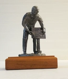 Signed 1992 Michael Ricker Pewter Figurine Wood Base Man Real Estate Agent Sold - Picture 1 of 20