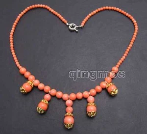 4-10mm Round Natural Pink Coral Necklace for Women with Pendant Chokers 17" - Picture 1 of 5