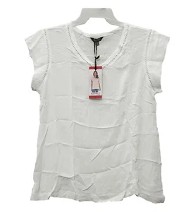 Buffalo David Bitton sz:M Women's Ladies' Short Sleeve V-Neck Top T-Shirt White - Picture 1 of 8