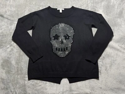 Suéter Otoño Cachemira Para Mujer M Negro Plata Estrás Brillo Calavera Punk Foto 1 de 4