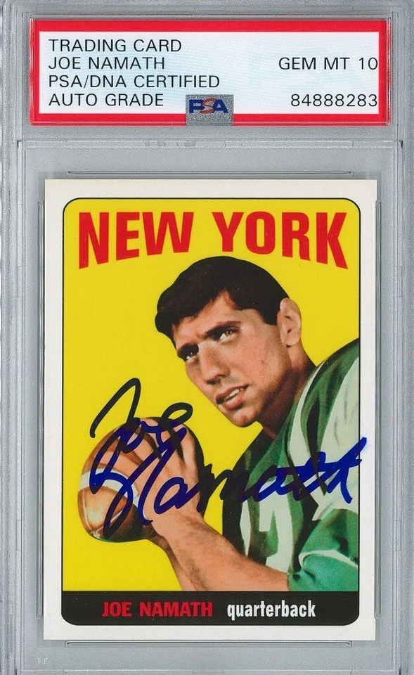 JOE NAMATH SIGNED 1965 TOPPS REPRINT ROOKIE CARD PSA 84888283 GEM MINT 10 AUTO - Image 1 of 1