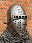 Steel Medieval Helmet Combat Bascinet Chainmail Helmet Sca Larp Reenactment Wear