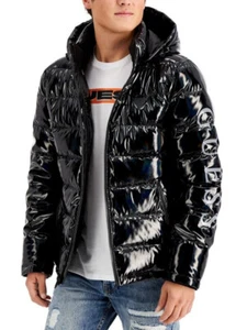 $254 Guess Men's Black Puffer Holographic Coat Jacket Size Large - Picture 1 of 3