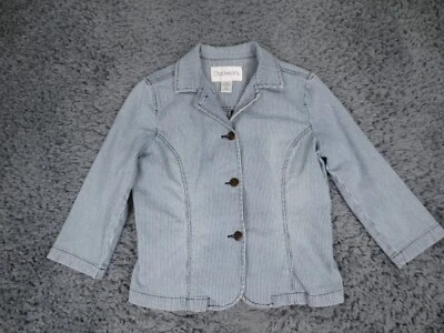 Chaqueta Chadwick's para mujer 8 azul nogal a rayas mezcla de algodón denim cuello con botones Foto 1 de 4