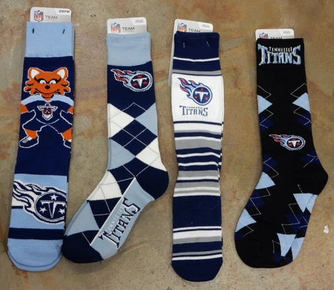 4 Pack NFL Tennessee Titans Gift Socks One Size Mascot Argyle Mas Stripes Nation Cover