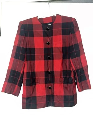 Le Suit Mujer Blazer A Cuadros Negro Rojo Forrado Abotonado Mujer 10 Foto 1 de 4