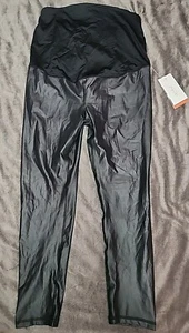 Isabel Maternity Leggings High Gloss Active Yoga Pants Belly Panel, Black, XL - Picture 1 of 3
