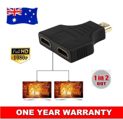 HDMI Male to Dual Female Jack 1 In 2 Out Splitter Adapter Audio Video Connector - Image 1 of 4