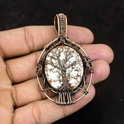Wild Horse Magnesite Copper Wire Wrapped Tree Of Life Pendant 2.87" - Image 1 of 4