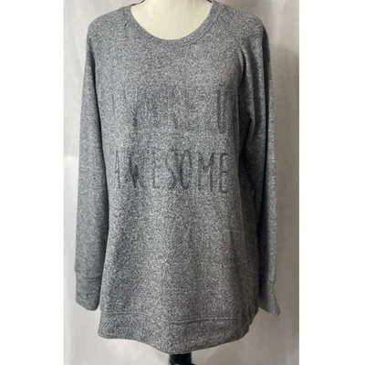  Green Tea Women's Sweatshirt Large "I Wake Up Awesome" Side Slits Sparkle  - Image 1 of 4