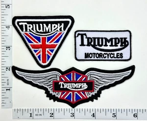 Embroidered 3-Patch Set - Iron-on - Motorcycles - Racing - British Flag - Triump - Picture 1 of 1