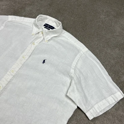 Ralph Lauren Shirt Mens Large Classic Fit 100% Linen Button Down White Polo Pony - Image 1 of 4