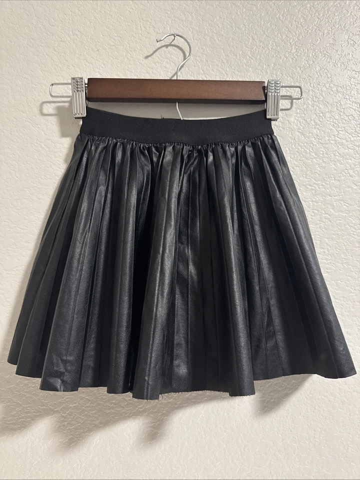 Falda para niñas talla 6 imitación cuero plisada regreso a la escuela otoño academia Foto 1 de 4