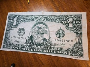 Vintage 1990 One Millon Dollar Bill Bald Eagle Fleece Throw Blanket 71 X 37 RARE - Picture 1 of 4