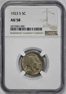 1923-S Buffalo 5c Nickel NGC AU 58 - Picture 1 of 4