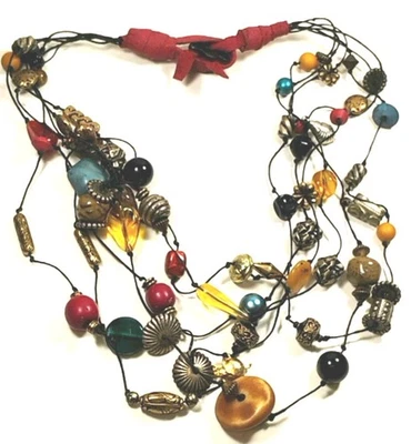 Colorido Collar Boho Cuentas Multi-Hebra Retro Festival Joyería Azul Amarillo Re Foto 1 de 4