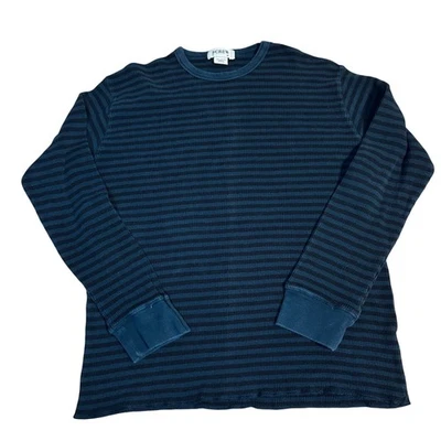 Camisa térmica de manga larga a rayas J Crew para hombre XL azul negro tejido gofre informal Foto 1 de 4