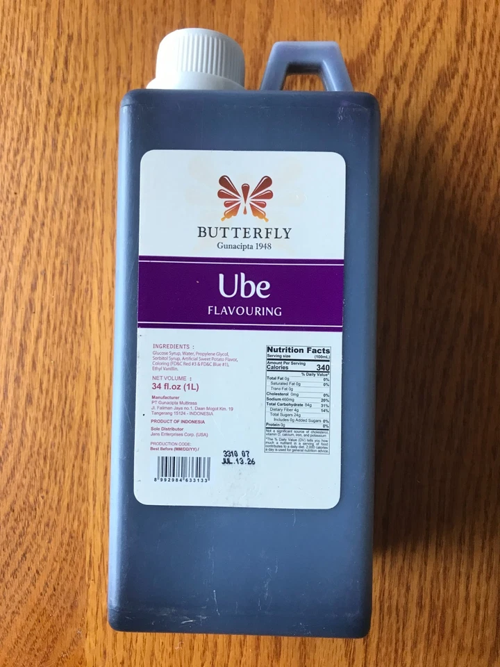 Botella 34 oz / 1 litro tubo mariposa ñame púrpura saborizante 2026 Foto 1 de 1