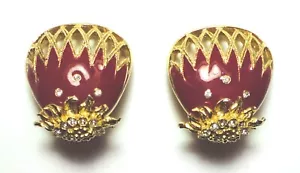 Impresionantes PENDIENTES BALENCIAGA PARIS Cristal ESMALTE ROJO FRESA Clips FRANCIA - Imagen 1 de 4