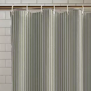 Catherine Lansfield Timeless Stripe 180X180Cm Shower Curtain Green - Picture 1 of 12
