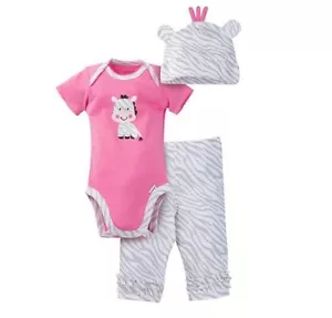 Gerber Girl 3-Piece Pink/Gray Zebra Set; Onesie, Cap & Pants BABY CLOTHES GIFT - Picture 1 of 6