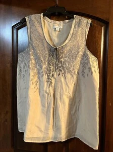 Top senza maniche Coldwater Creek beige stampa vite con cerniera taglia L 14/16 nuovo con etichette - Foto 1 di 7