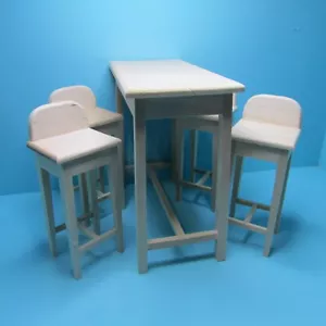 Dollhouse Miniature Unfinished Wood High Table and Stool Chairs T6428 - Picture 1 of 4