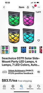 SEACHOICE 03711 Solar party Lights 4 PACK LED Multi Color Or One Color Auto Low$ - Picture 1 of 15