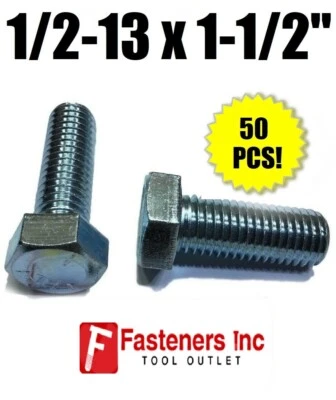 BRIGHTON BEST (Qty 50) 1/2-13 x 1 1/2" Hex Bolt Zinc Plated Grade 5 Cap Screw Full Thread
