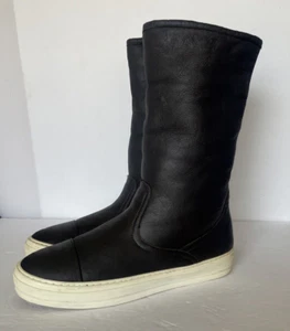 Salvatore Ferragamo Lucio Black Leather Shearling Lined Sneakers Boots US 8.5 - Picture 1 of 11