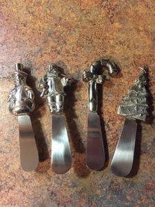 Christmas Cheese Dip Spreaders Wallace Silverplated Holiday Serving set of 4 - Picture 1 of 11