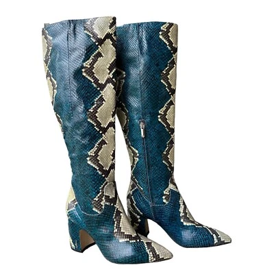 Sam Edelman Botas de Cuero Tiburón Piel de Serpiente Azul Pavo Real Hasta la Rodilla Mujeres 6.5 M Usadas en Excelente Condición Foto 1 de 4