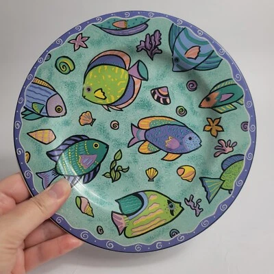 UN Plato de Ensalada Sakura Caribbean Wave Multicolor Pescado Azul Aqua Band Foto 1 de 4