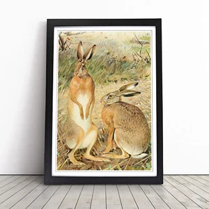 Vintage Karl Ludwig Hartig Hase Wandbild Kunstdruck gerahmt Leinwand Bild Poster - Bild 1 von 7