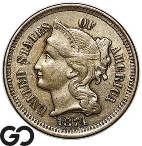 1874 Three Cent Nickel, AU Wholesale Bid 60 - Picture 1 of 3