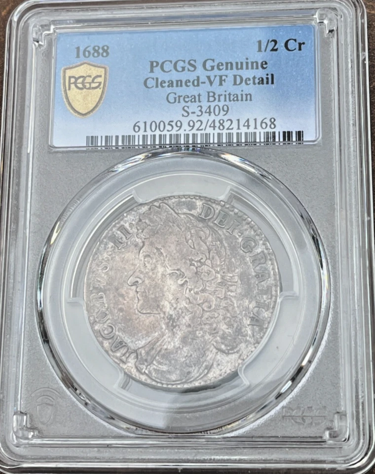 1688 Silver 1/2 Crown Great Britain King James II Very RARE English Coin .925 Ag - Image 1 of 4