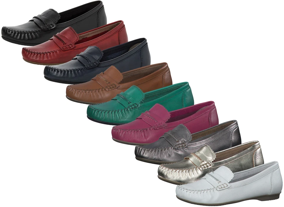 MARCO TOZZI Damen Slipper Leder Ballerina Loafer Ziernaht 2-24225-42