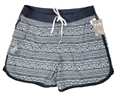 TYR Board Shorts Mens LG Built  In Boxer Native Stripe DK Gray White Swim Short - Image 1 of 4