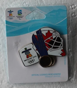 Gold medal hockey mask  Authentic 2010 Vancouver Olympic pin  badge  pack New - Picture 1 of 2