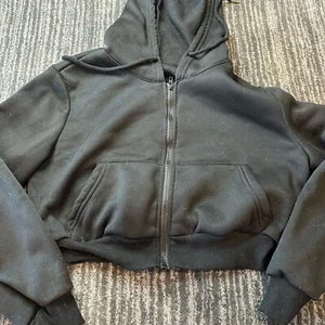 Shein Hoodie Womens M Full Zip Cropped Black Sweatshirt Front Pockets Activewear - Picture 1 of 8