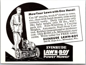 PRINT AD 1936 Evinrude Lawn-Boy Power Mower Milwaukee WI SMALL 2 x 3 - Picture 1 of 3