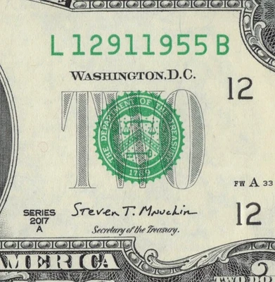 2017A San Francisco 1955 Year Note Two Dollar Bill 2017A L12911955B CU - Image 1 of 4